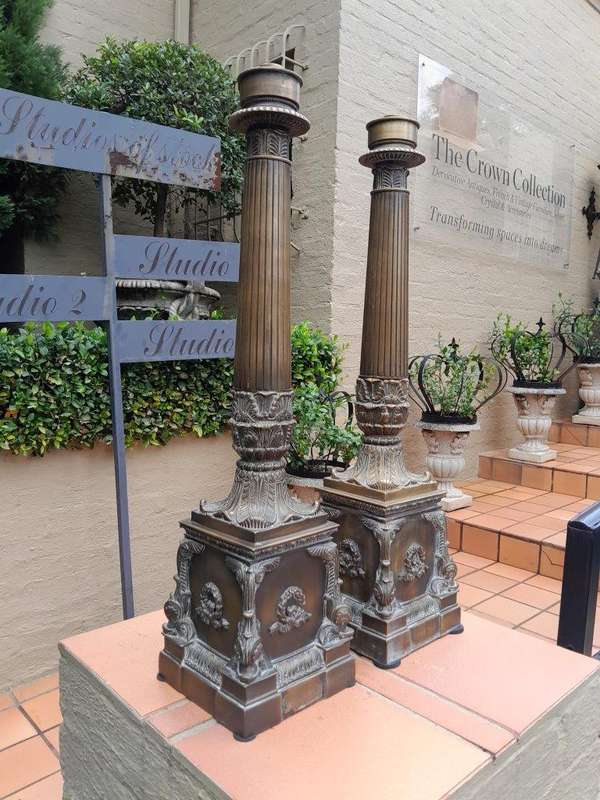 A 20th Century Pair of French Empire Style Large Size Brass Candle Sticks / Holders