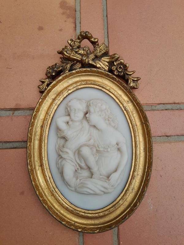 A 20th Century Carved Marble Plaque in a Gilt Frame