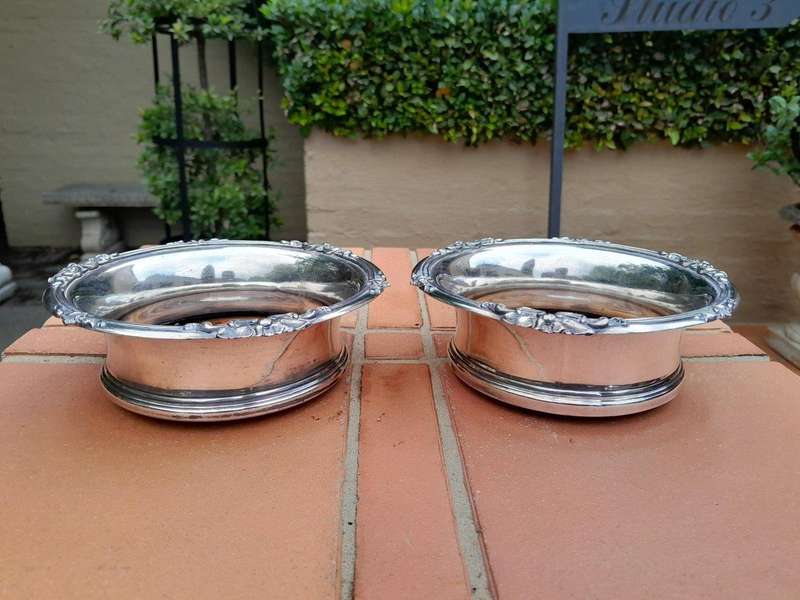 An Antique / Circa 1830 Pair of Georgian Old Sheffield Plate Wine Coasters