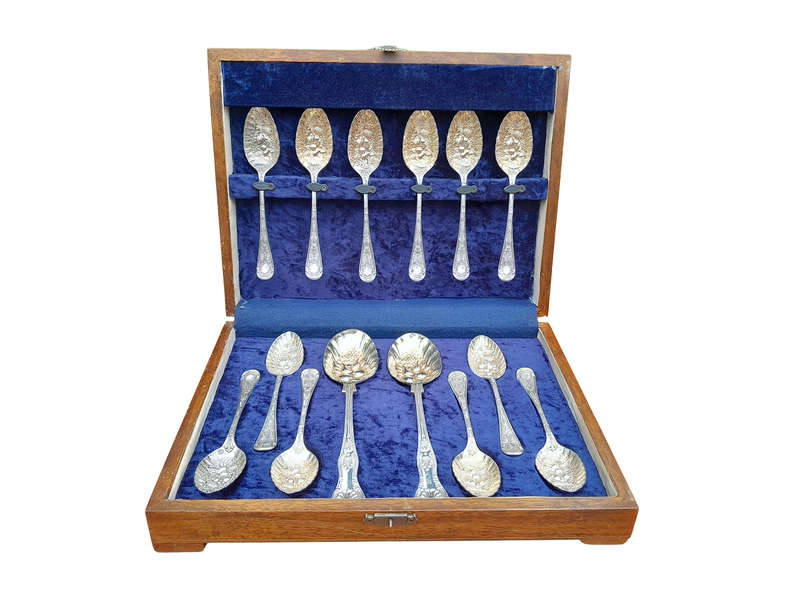 A 20TH Century Canteen of Silver Plate Berry Spoons by Cooper Bros. & Sons (Two serving spoons an...