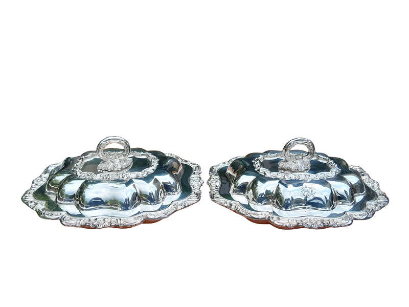 An Antique pair of Georgian Style Silver Plate Entrée Dishes with Lids