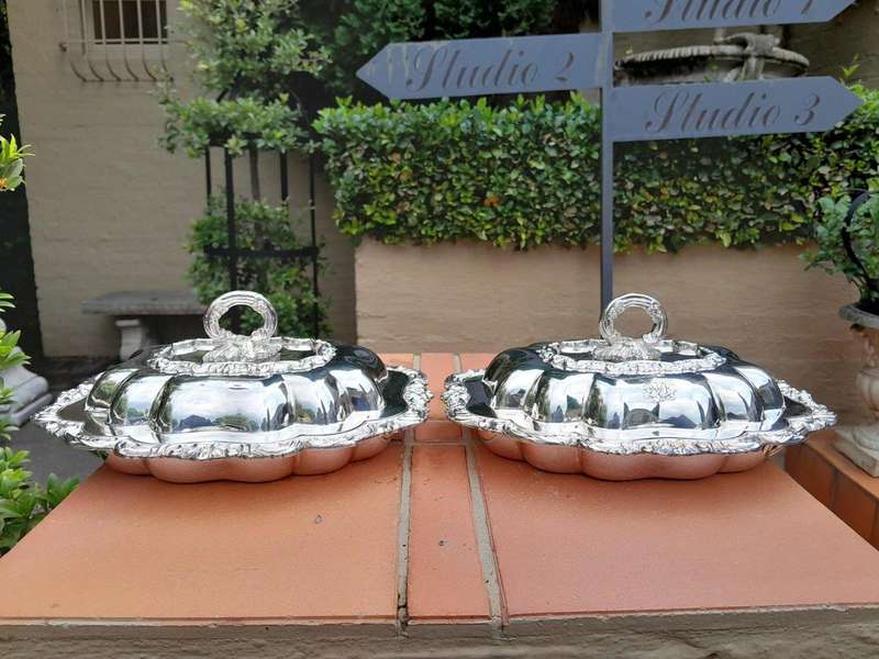 An Antique pair of Georgian Style Silver Plate Entrée Dishes with Lids