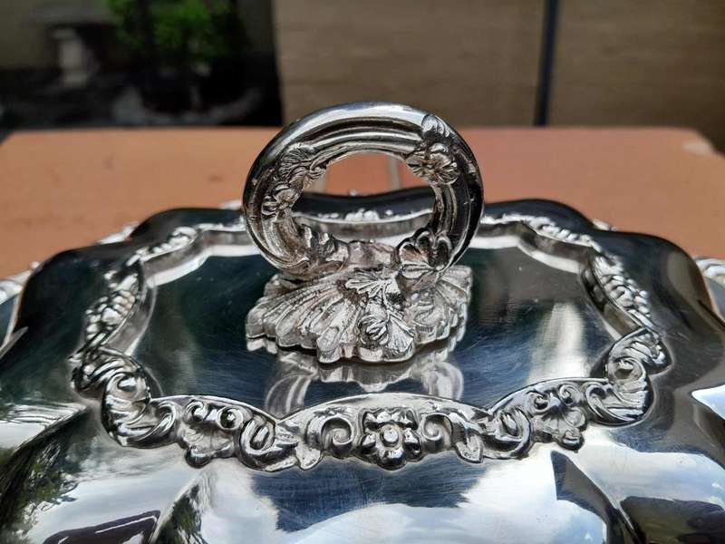 An Antique pair of Georgian Style Silver Plate Entrée Dishes with Lids