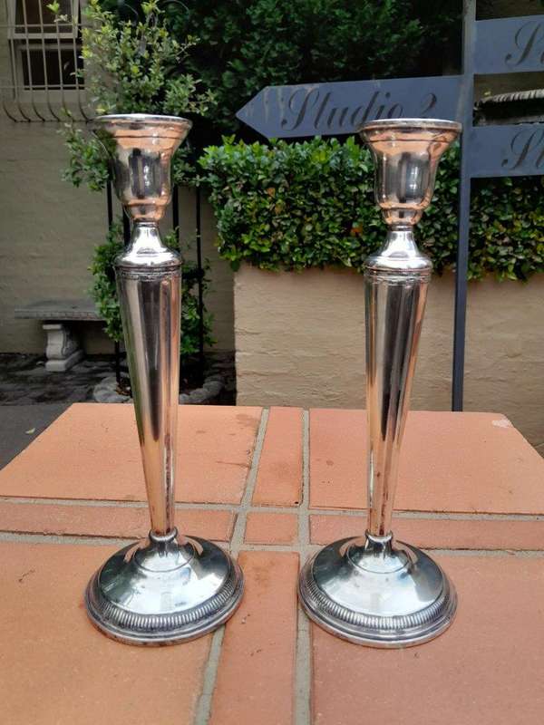 A 20th Century Silver Pair Of Candlesticks / Holders  (773 grams)