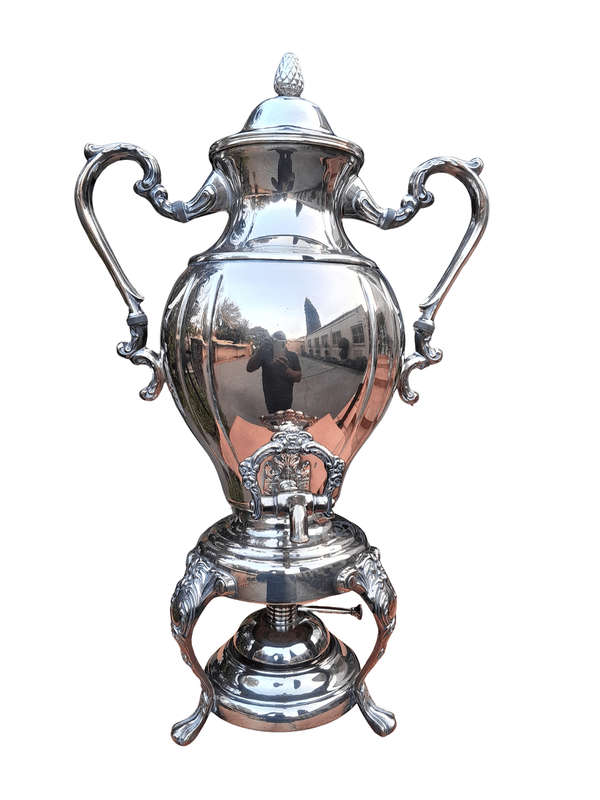 A 20th Century Silver Plate Tea Urn on Stand with Burner