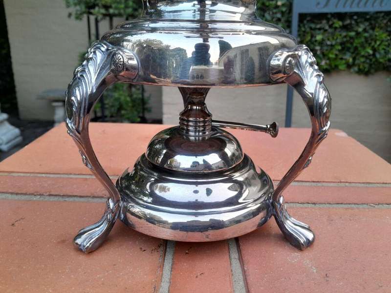 A 20th Century Silver Plate Tea Urn on Stand with Burner