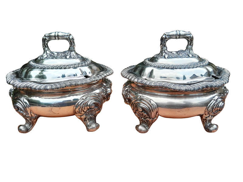 An Antique 19th Century Pair of Old Sheffield Silver-Plate Tureens