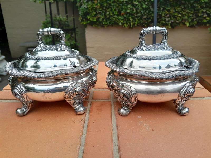 An Antique 19th Century Pair of Old Sheffield Silver-Plate Tureens
