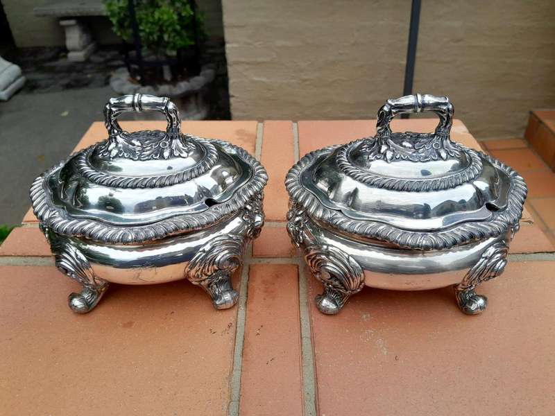 An Antique 19th Century Pair of Old Sheffield Silver-Plate Tureens