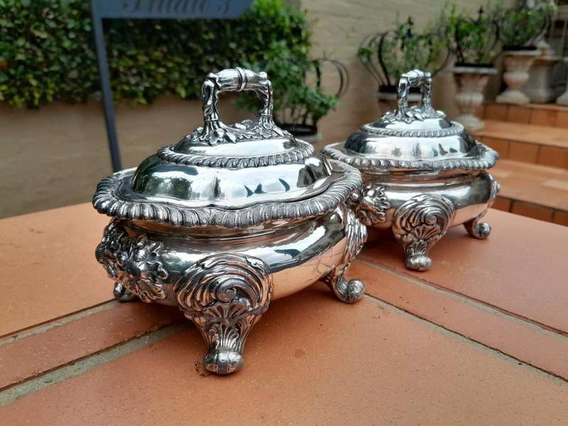 An Antique 19th Century Pair of Old Sheffield Silver-Plate Tureens