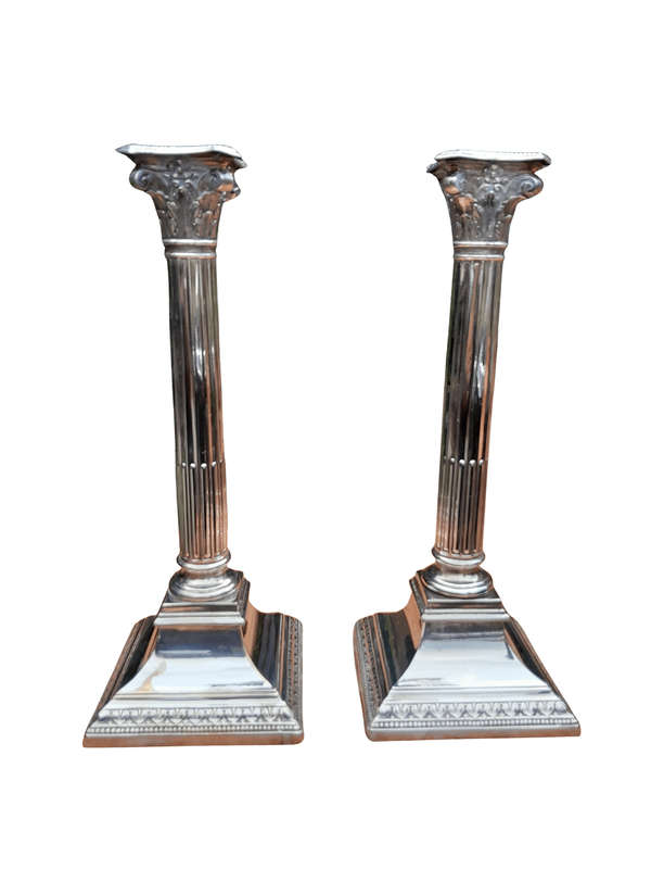 An Antique 19th Century Pair of Corinthian Candlesticks / Holders