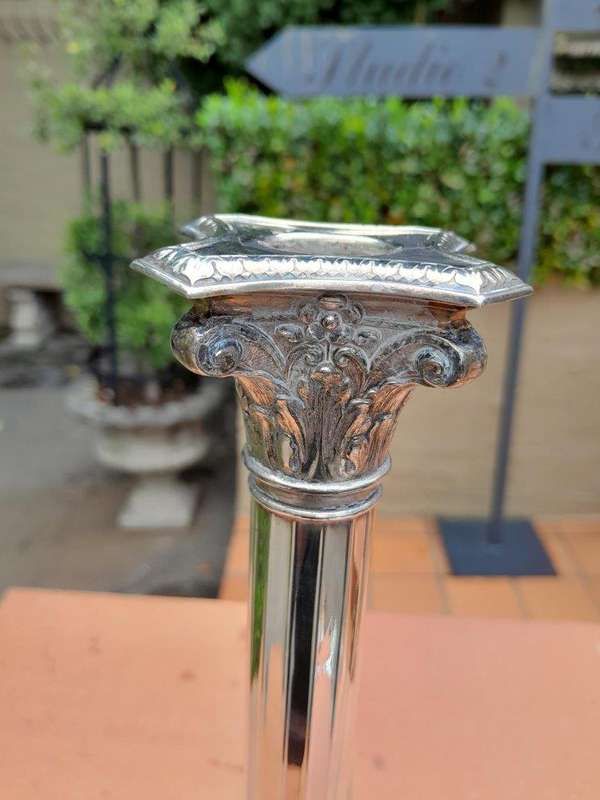 An Antique 19th Century Pair of Corinthian Candlesticks / Holders