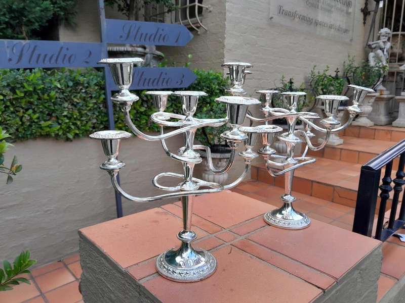 A 20th Century Pair Of Silver Plate Candelabra