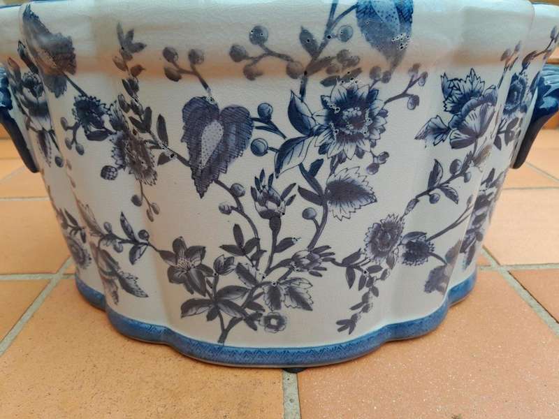A 20th Century Chinoiserie Blue and White Jardiniere