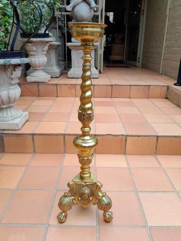 An Antique Rare Pair of 19th Century Style Heavy Brass Candle Holders / Sticks