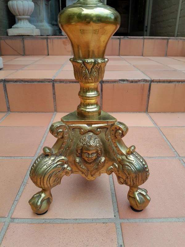An Antique Rare Pair of 19th Century Style Heavy Brass Candle Holders / Sticks