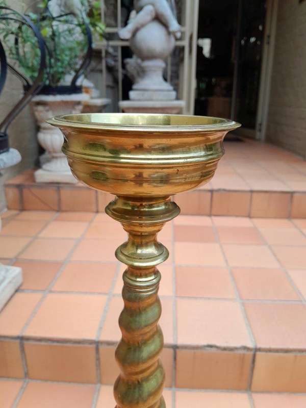 An Antique Rare Pair of 19th Century Style Heavy Brass Candle Holders / Sticks