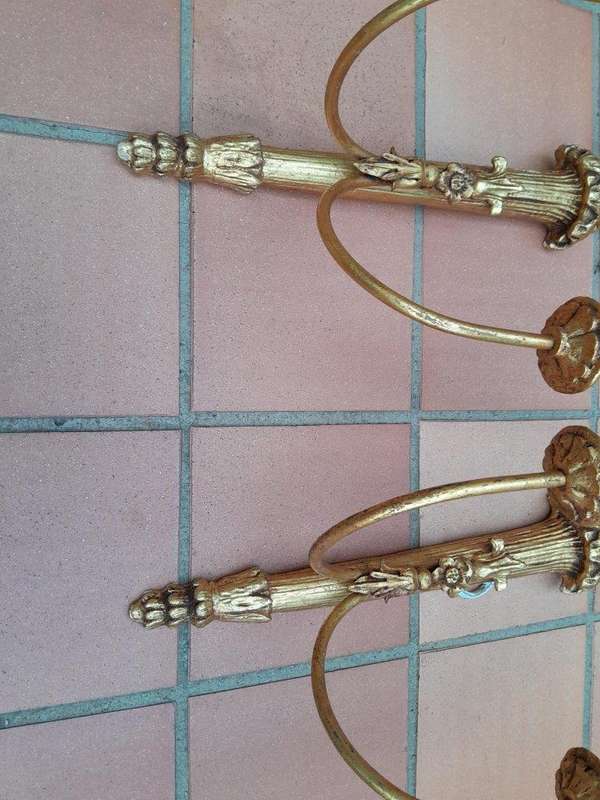 A 20th Century Pair of Gilt Painted Wall Sconces with Eagle