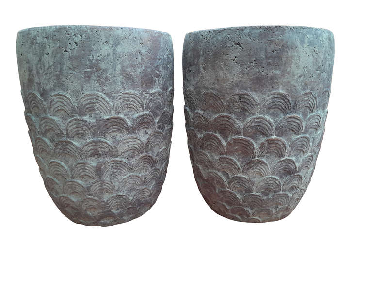 A Pair Of Large Decorative Pots With Aged Pattern
