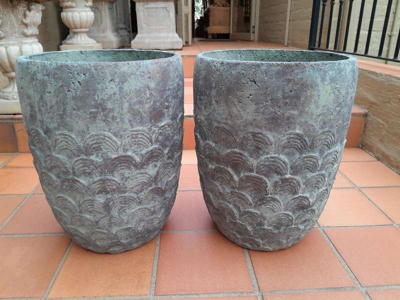 A Pair Of Large Decorative Pots With Aged Pattern