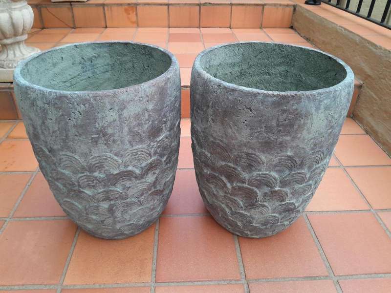 A Pair Of Large Decorative Pots With Aged Pattern
