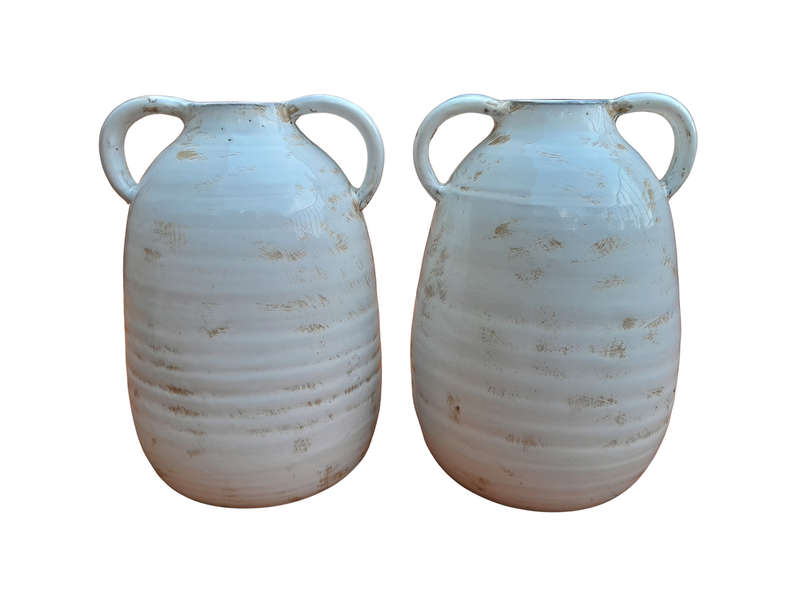 A Pair Of Ceramic Urns With Two Handles