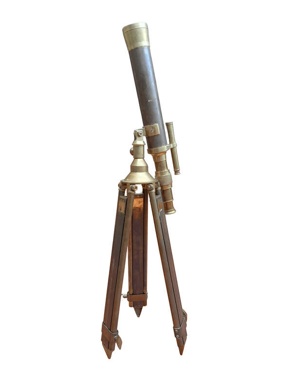 An Antique Brass Telescope On Tripod Stand (Adjustable And Lenses Working)