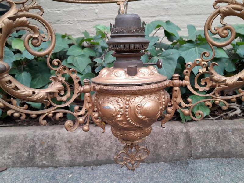 A 19TH Century Victorian Style Gilt Metal Hanging Oil Lamp / Chandelier