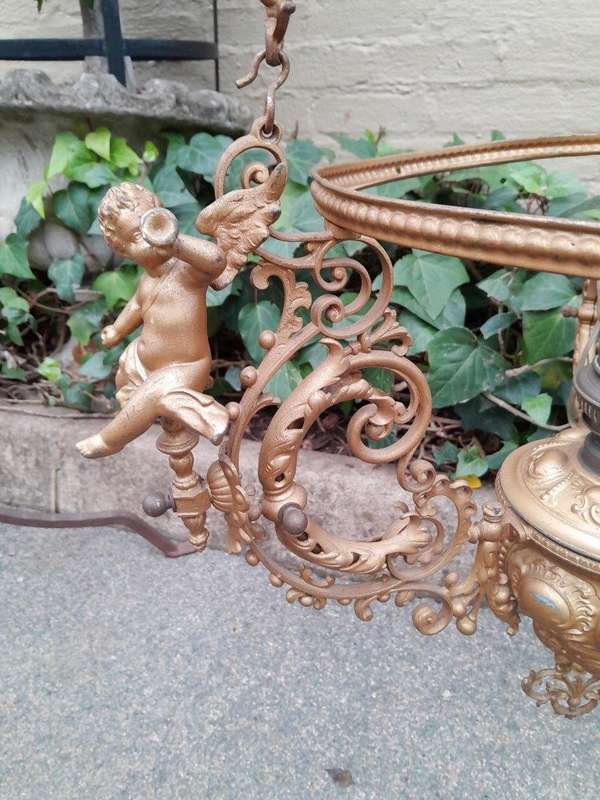 A 19TH Century Victorian Style Gilt Metal Hanging Oil Lamp / Chandelier