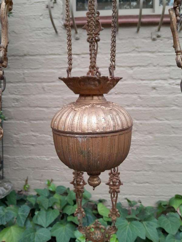 A 19TH Century Victorian Style Gilt Metal Hanging Oil Lamp / Chandelier