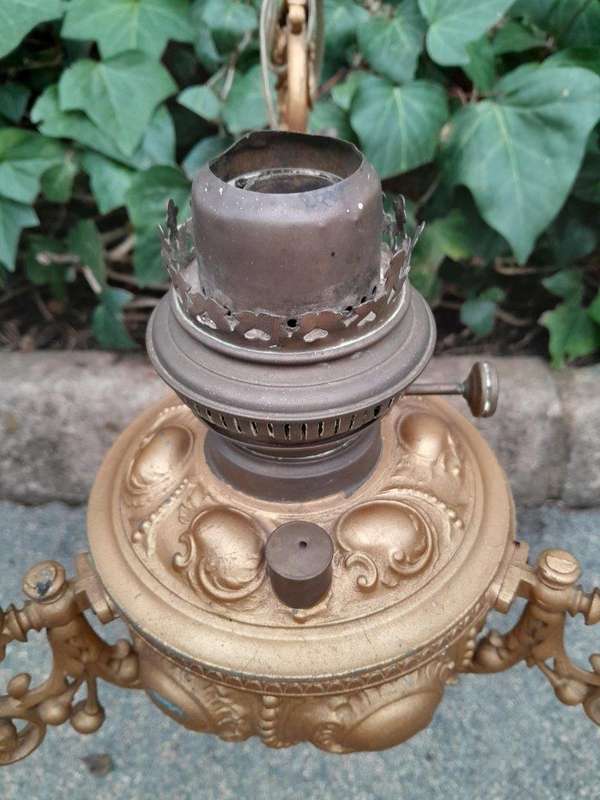 A 19TH Century Victorian Style Gilt Metal Hanging Oil Lamp / Chandelier