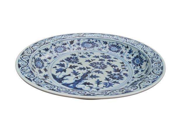 A 20th Century Peony  Blue And White Bowl Of Large Proportion