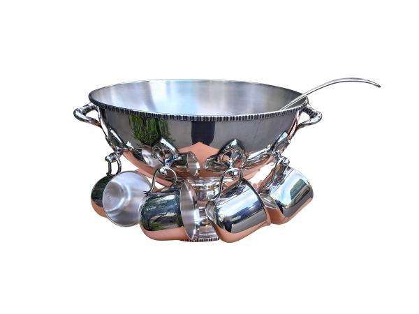 A 20th Century Silver-Plate Punch Bowl With Ladle And Eight Cups