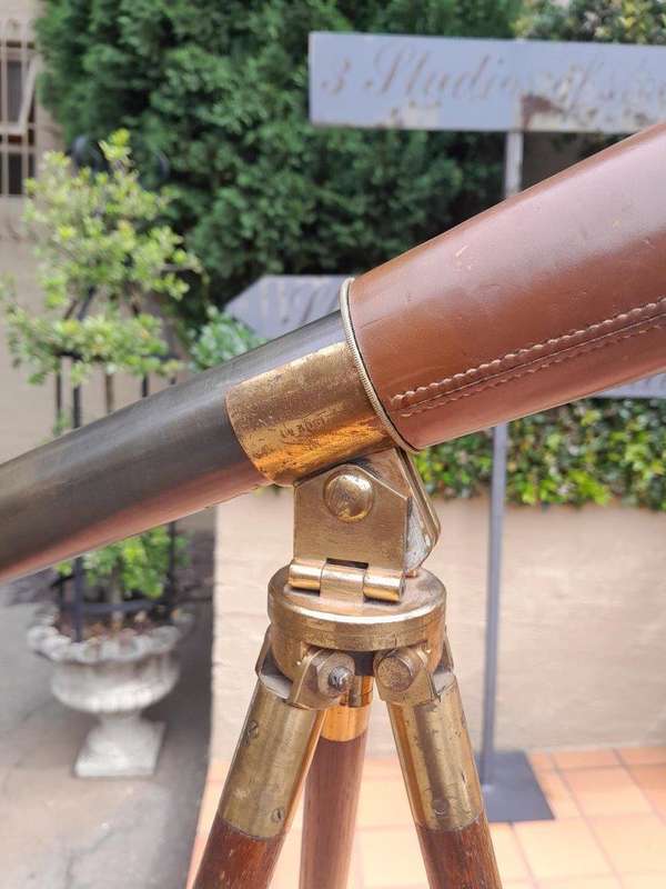 An Antique Rare Original Brass Telescope On Brass & Mahogany Tripod Stand