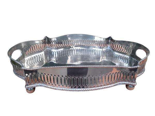 A Silver-Plate Gallery Tray On Bun Feet