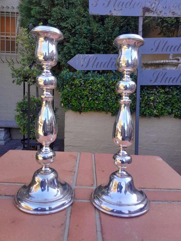 A 20th Century English Pair Of Silver Plate Candle Sticks