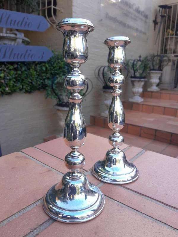 A 20th Century English Pair Of Silver Plate Candle Sticks