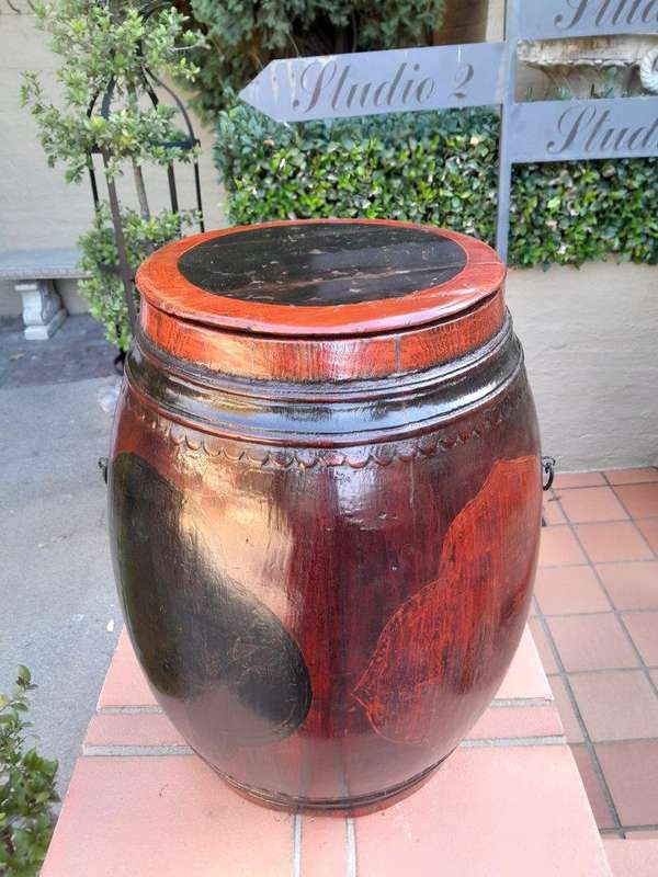 An Antique Chinese /  Qing Dynasty Ebonized Wooden Barrel