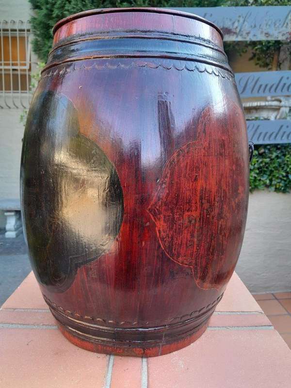 An Antique Chinese /  Qing Dynasty Ebonized Wooden Barrel
