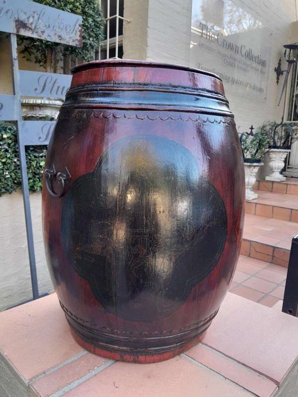 An Antique Chinese /  Qing Dynasty Ebonized Wooden Barrel