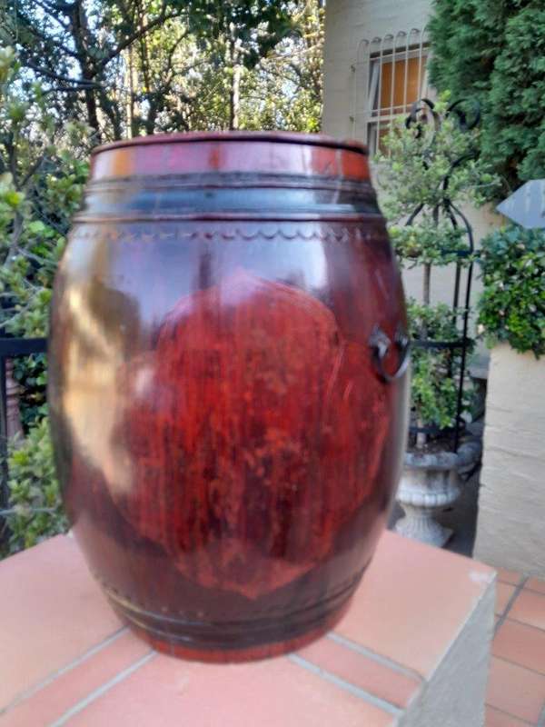 An Antique Chinese /  Qing Dynasty Ebonized Wooden Barrel
