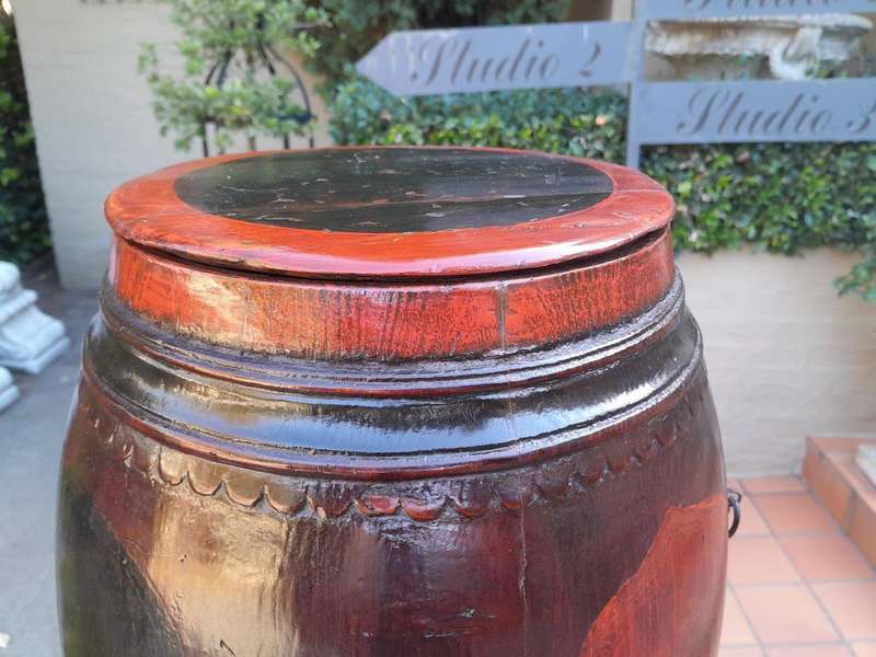 An Antique Chinese /  Qing Dynasty Ebonized Wooden Barrel