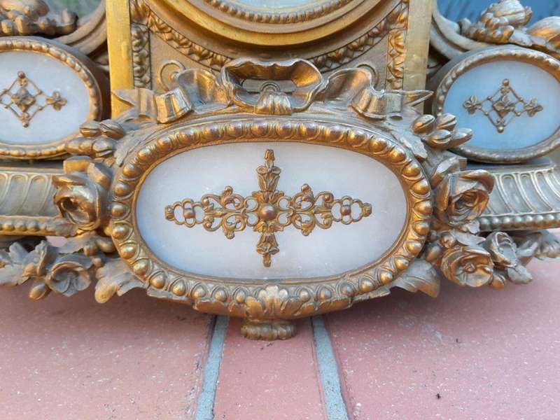 An Antique 19th Century French Gilt Metal Clock With Pendulum And Key In Working Condition