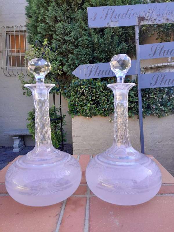 An Antique 19th Century Pair Of Crystal Decanters