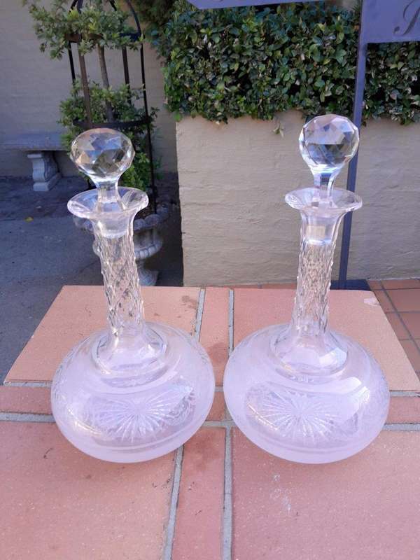 An Antique 19th Century Pair Of Crystal Decanters