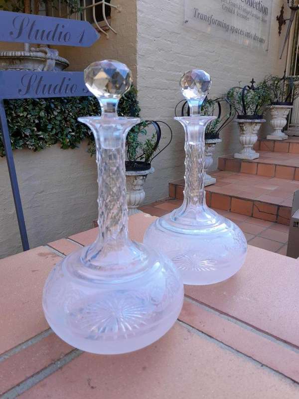 An Antique 19th Century Pair Of Crystal Decanters
