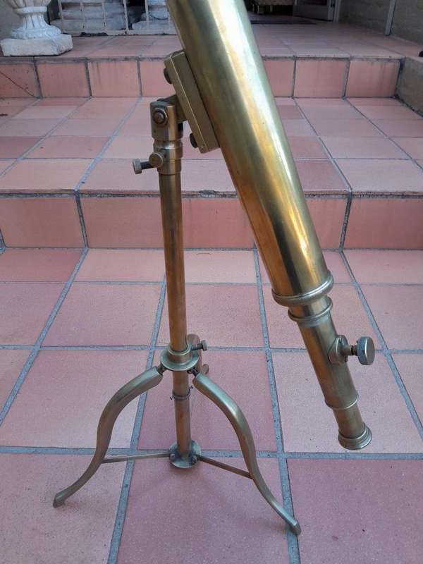An Antique Brass Table Top Telescope On Tripod Base
