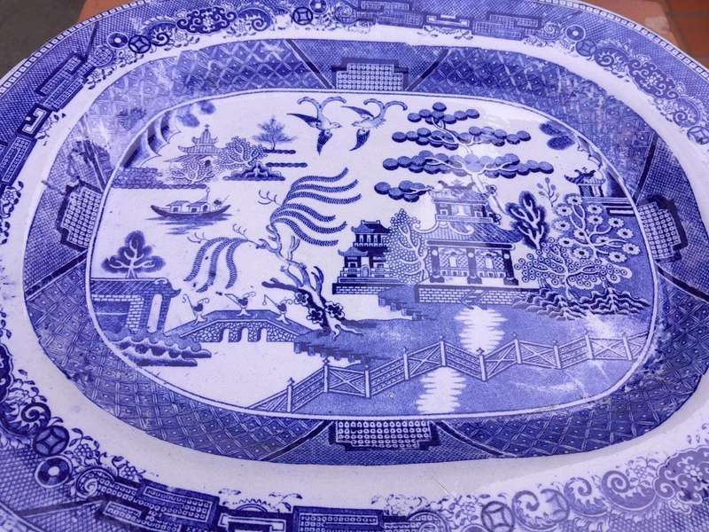An Antique Early 20th Century English Blue / White Platter