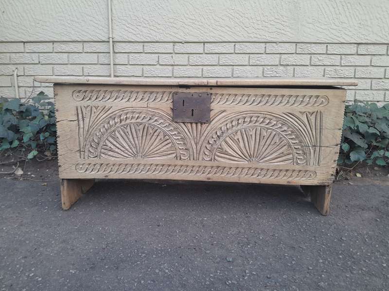 An 18th Century Carved Oak Coffer / Kist in a Contemporary Bleached Finish ND