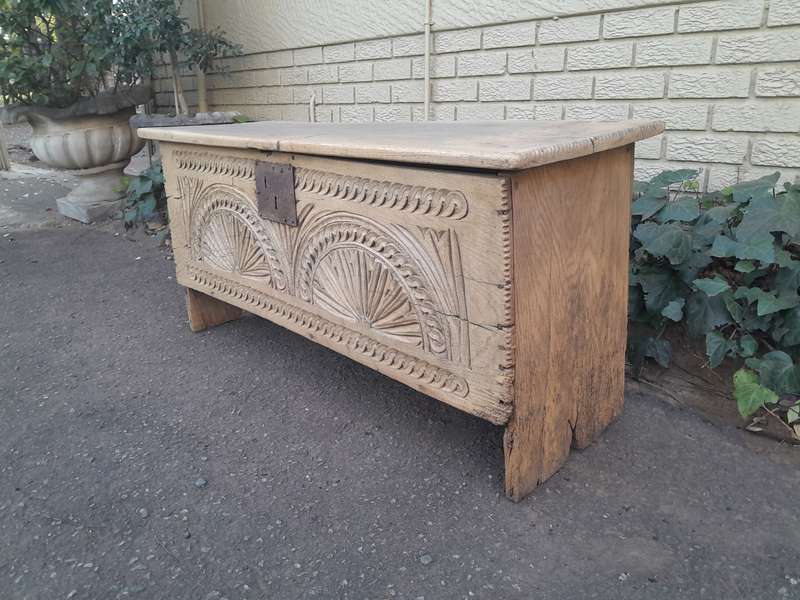 An 18th Century Carved Oak Coffer / Kist in a Contemporary Bleached Finish ND